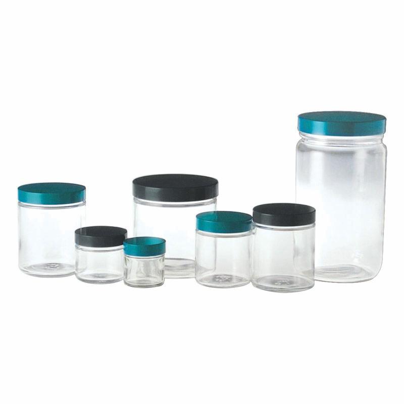 Qorpak® Clear Straight Sided Round Jar with Attached Black Phenolic Cap, 240 ml SECO